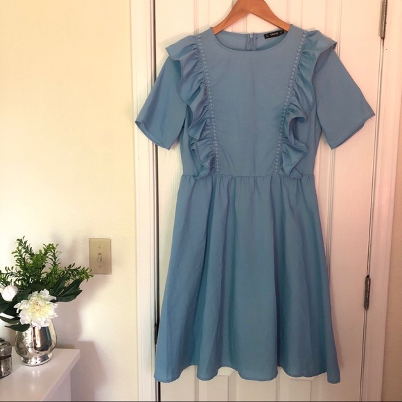 Sky Blue Ruffled Dress - Picture 3 of 6